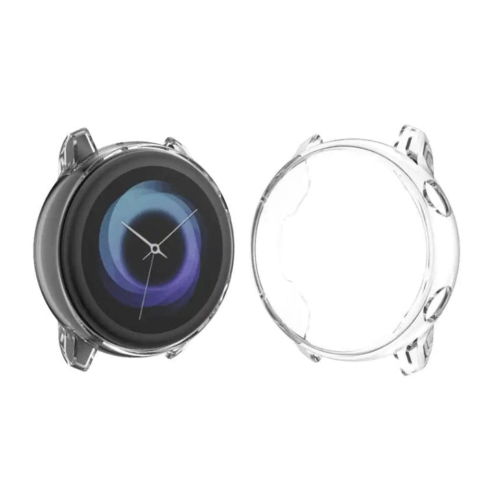 Clear protective case for Samsung Galaxy Watch Active 40mm, designed to safeguard the watch while showing its features.
