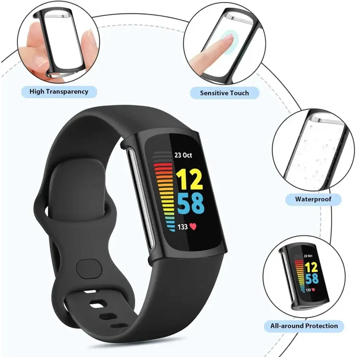 Habicare protective TWS case for Fitbit Charge 6, showcasing durable, snug fit cover for device protection.