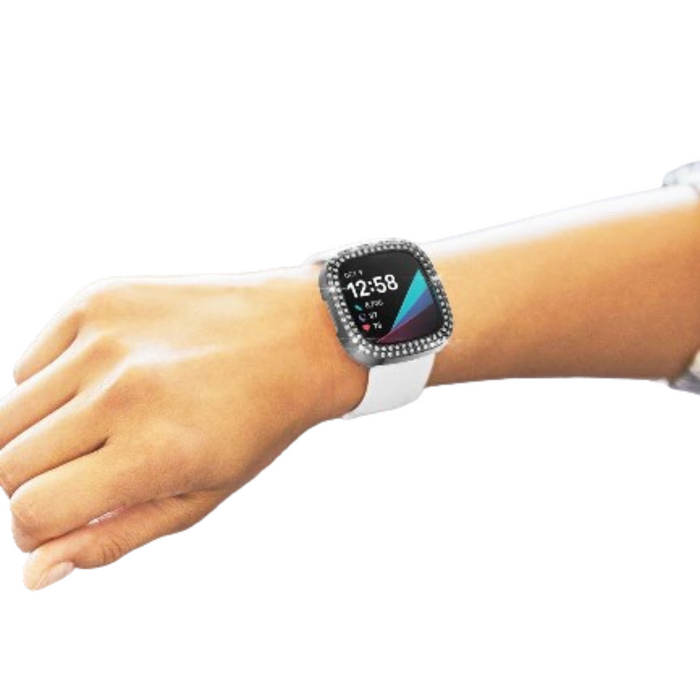 Habicare TWS protective case for Fitbit Versa 3, clear silicone cover with precise cutouts and sleek design for secure fit.