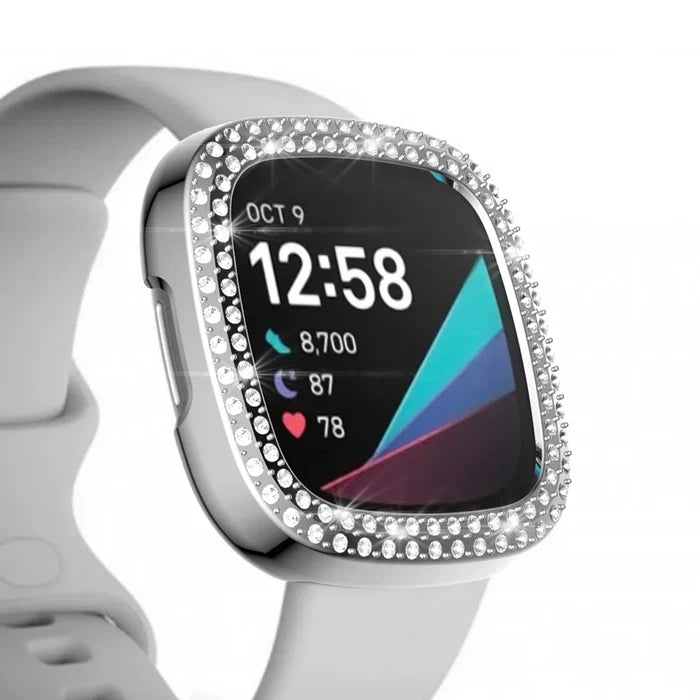 Habicare TWS protective case for Fitbit Versa 3, showing black silicone cover with precise cutouts for buttons and charging port
