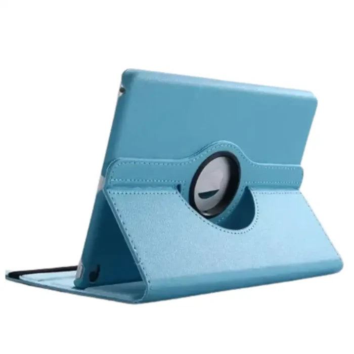 Sky blue Habicare 9eight5 iPad series protective stand case with built-in stand and durable cover, designed for secure device handling.