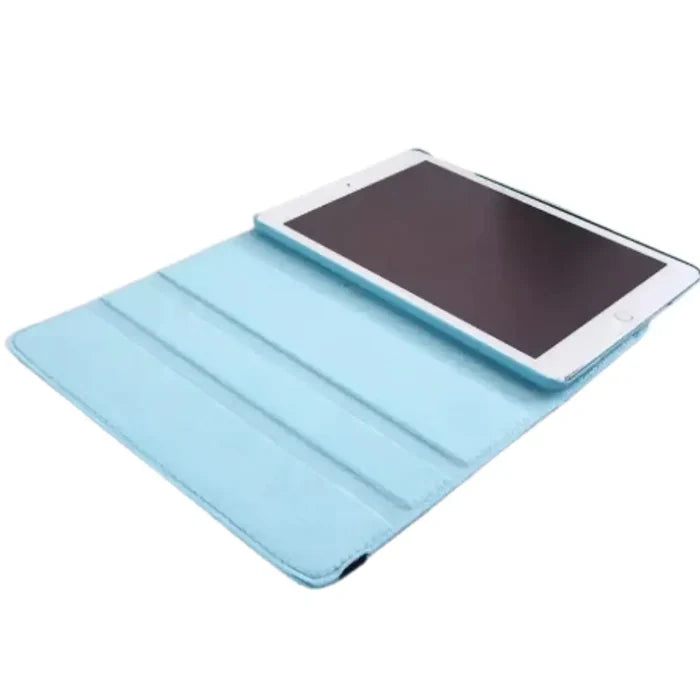 Sky blue 9eight5 protective stand case for iPad series by Habicare, featuring a sturdy design and adjustable stand for versatile use.