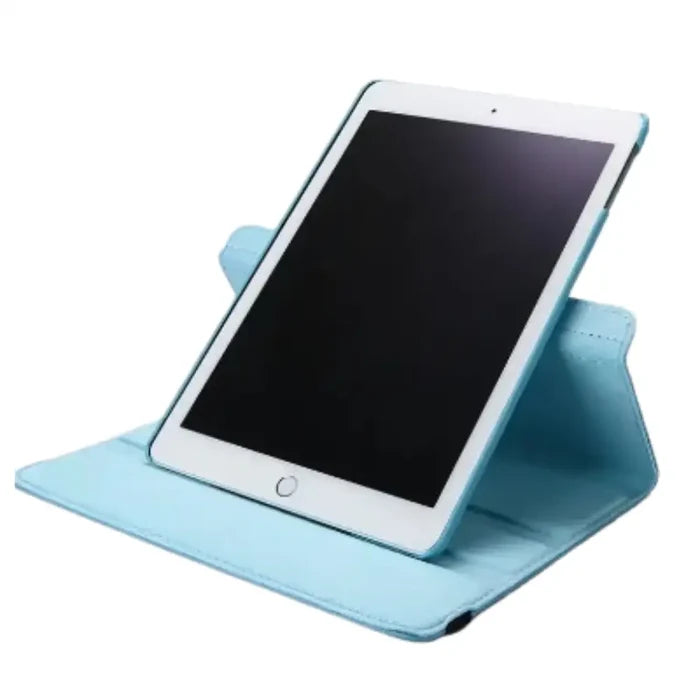 Sky blue 9eight5 protective stand case for iPad series by Habicare, featuring a sturdy design and adjustable stand function.