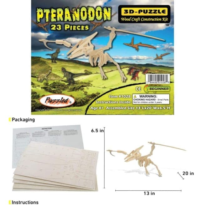 3D Pteranodon puzzle by 9eight5, showcasing the assembled dinosaur model with detailed wings and head in a natural pose.