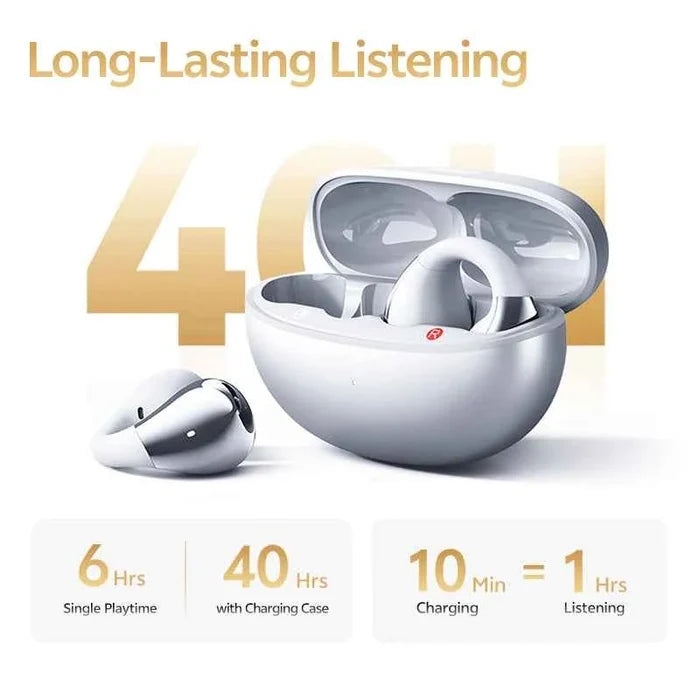 QCY C30S open ear Bluetooth headphones with LDAC wireless tech and 40-hour playtime, shown with sleek design and ergonomic fit.