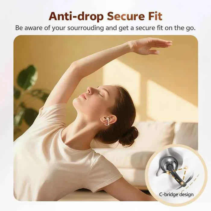 QCY Crossky C50 wireless in-ear earbuds with comfortable fit and sleek design for active fitness use.
