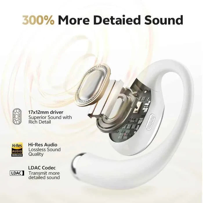 QCY Crossky R70 wireless open-ear headphones with Bluetooth 6.0, earhooks, bass boost, and high-resolution sound.