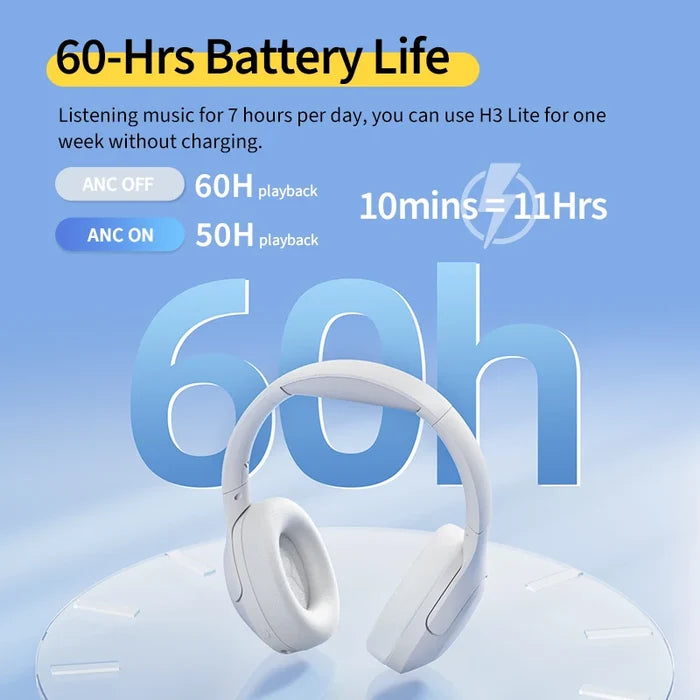 QCY H3 Lite ANC wireless headphones with Bluetooth 5.3, 40mm drivers, and sleek design for high-fidelity sound.