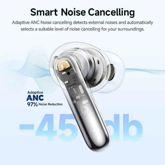 QCY Melobuds N50 ANC earphones with Bluetooth 5.4, 6 microphones, AI call noise cancellation, and dual connection in black