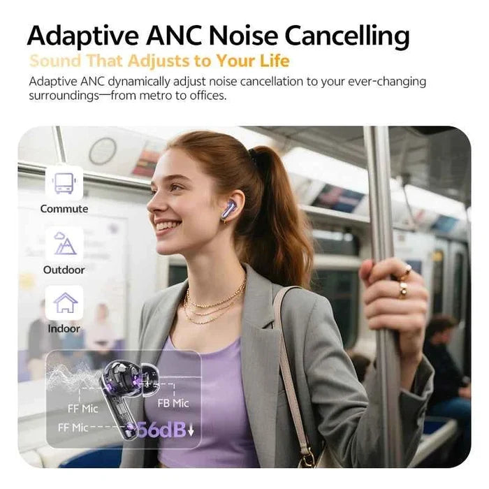 QCY MeloBuds N70 wireless earphones with hybrid adaptive ANC, Hi-Res sound, and 50-hour battery life