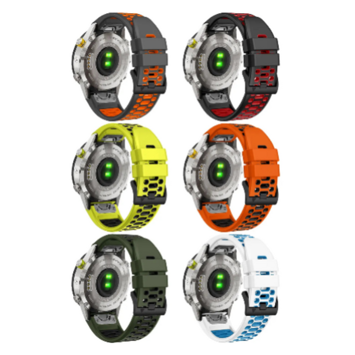 Habicare Quick Fit silicone strap for Garmin Fenix 8 51mm, TWS model, available in 12 vibrant colors, shown in the image.