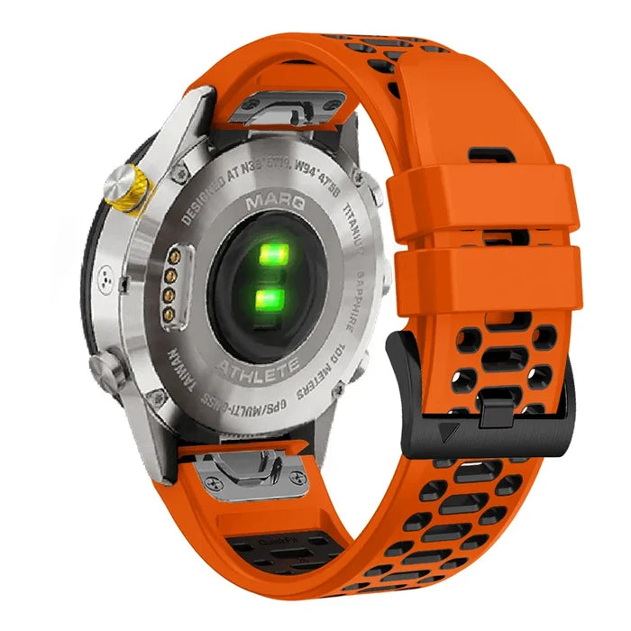 Habicare Quick Fit Silicone Strap for Garmin Fenix 8 51mm, TWS, in multiple colors, showing flexible strap with quick-release mechanism.