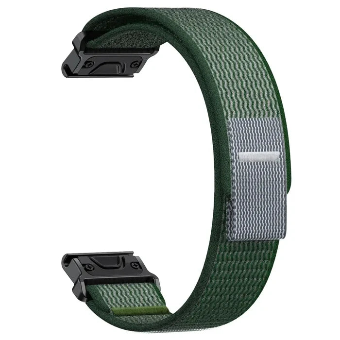 Habicare QuickFit nylon strap for Garmin Instinct and Fenix series, available in 2 sizes and 6 colors, shown in the image.