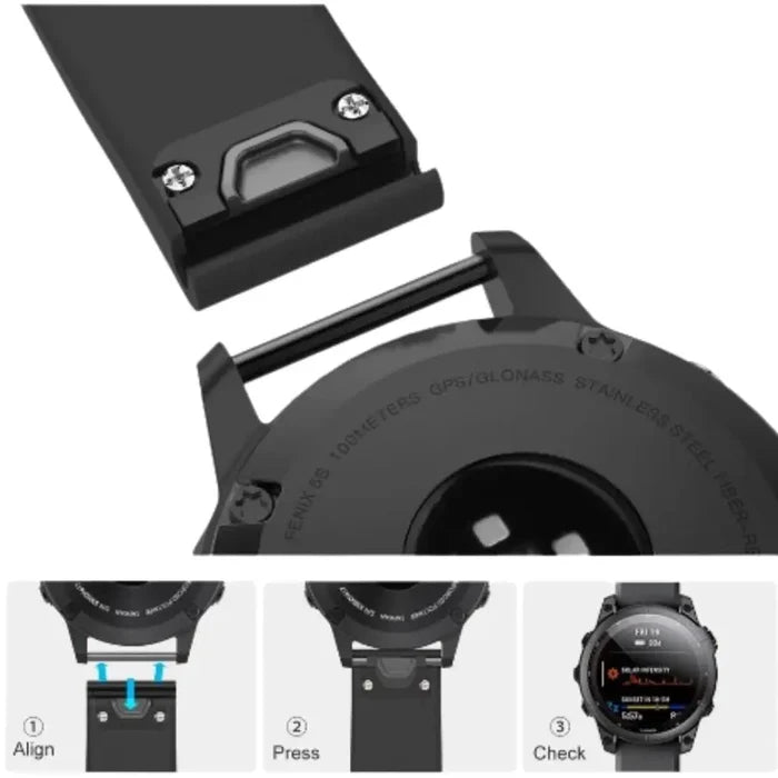 Habicare QuickFit silicone strap for Garmin watches, 22mm, flexible band compatible with multiple Garmin model series.