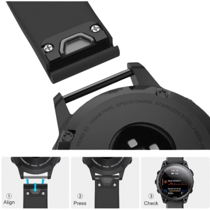 Habicare QuickFit silicone strap for Garmin Approach S70 47mm, TWS, in multiple colors, replaces watch band with comfortable fit.