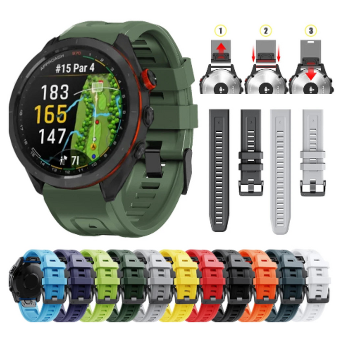 Habicare QuickFit silicone strap for Garmin Epix Gen 2 in multiple colors, TWS watch band accessory.