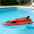 High-powered 40cm RC racing boat by dealonline.co.nz, featuring sleek design and vibrant colors for fast water racing.
