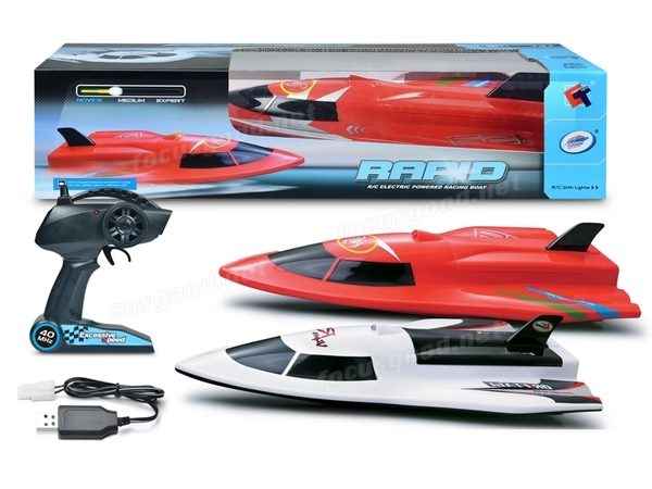 High-powered 40cm RC racing boat by Dealonlinenz, sleek design, bright colors, and detailed craftsmanship in action.