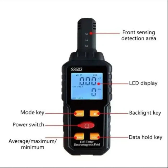 Habicare HBC radiation detector showing digital display and control buttons for detecting radiation levels.