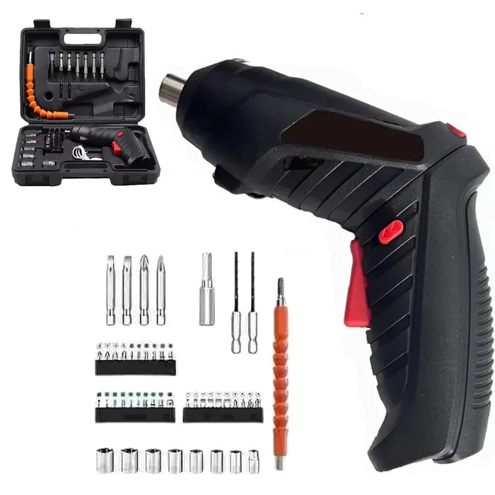 HBC Rechargeable Electric Screwdriver Set by Habicare with multiple drill bits and ergonomic handle for versatile DIY tasks.
