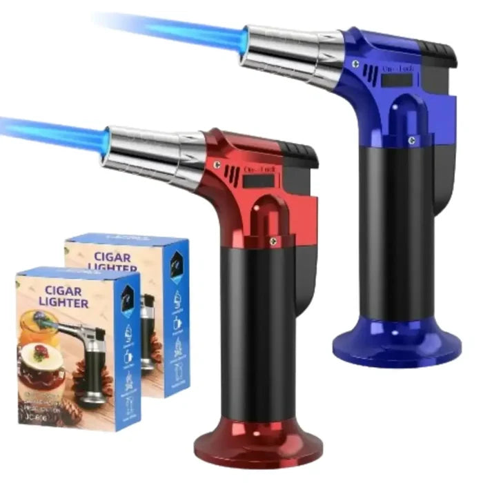 Habicare SS refillable butane gas lighter with adjustable flame, compact and durable for reliable ignition.