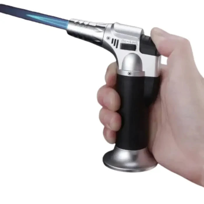 Habicare SS refillable butane gas lighter with adjustable flame, featuring a sleek design and easy refill mechanism.