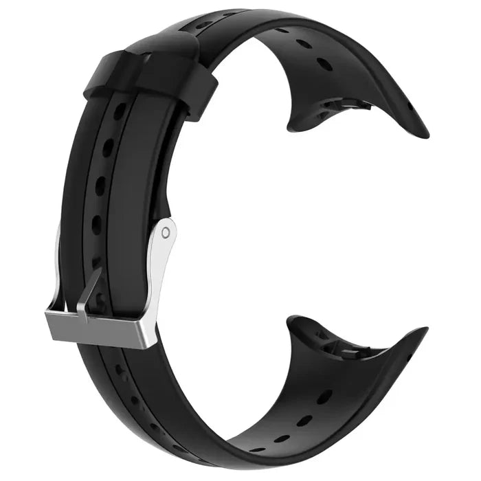 Black Habicare TWS replacement strap with tools for Garmin Swim smartwatch, featuring durable silicone material and secure buckle.