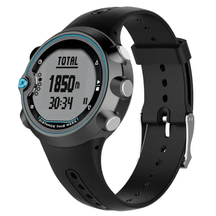 Black TWS replacement strap with tools for Garmin Swim by Habicare, showing the strap and included assembly tools.