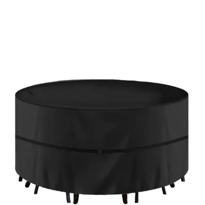 Round waterproof patio furniture cover by Habicare, anti-UV and windproof, designed for outdoor furniture protection.