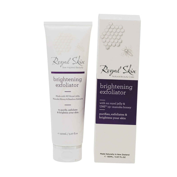 Happy Valley Honey Royal Skin Brightening Exfoliator skincare tube with natural ingredients, designed for glowing, smooth skin.
