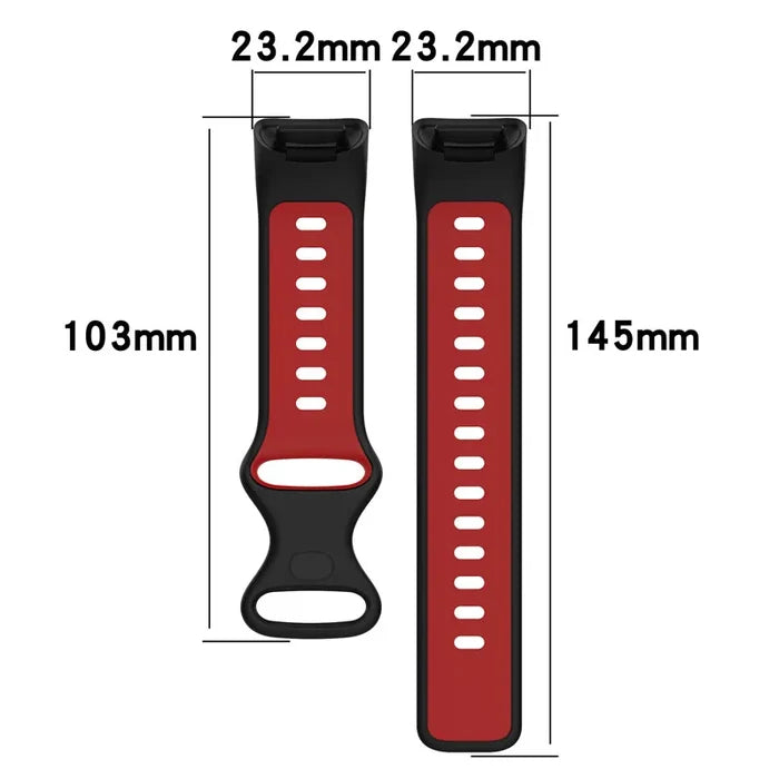Habicare TWS rubber sport strap for Fitbit Charge 5/6 series, available in 21 colors, shown in the image.