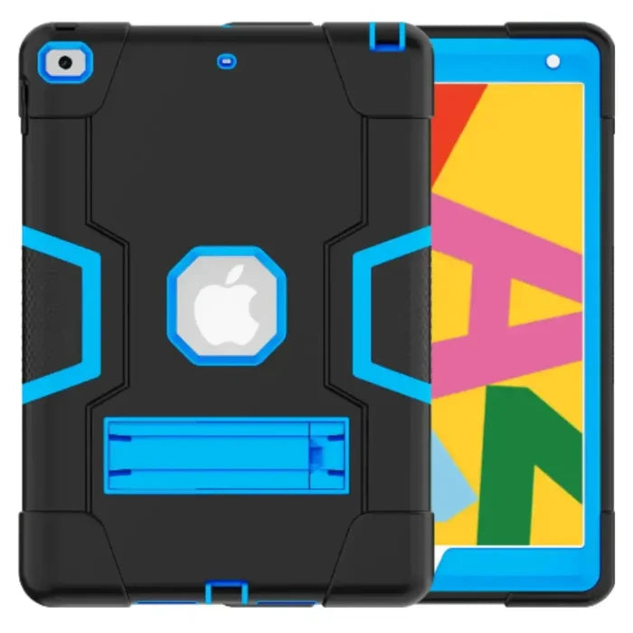 Black and blue 9eight5 Rugged Case for iPad Series by Habicare, showing durable protective design with reinforced edges.