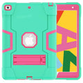 Green and pink Rugged Case for iPad Series by 9eight5 from Habicare, featuring durable design and protective features.