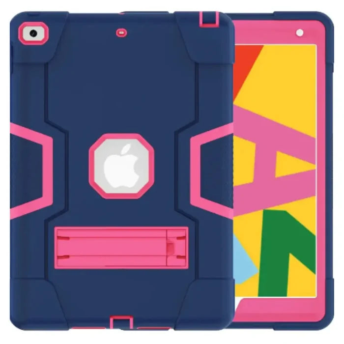 Habicare 9eight5 rugged iPad case in navy and rose red with reinforced edges and secure grip for durable protection.
