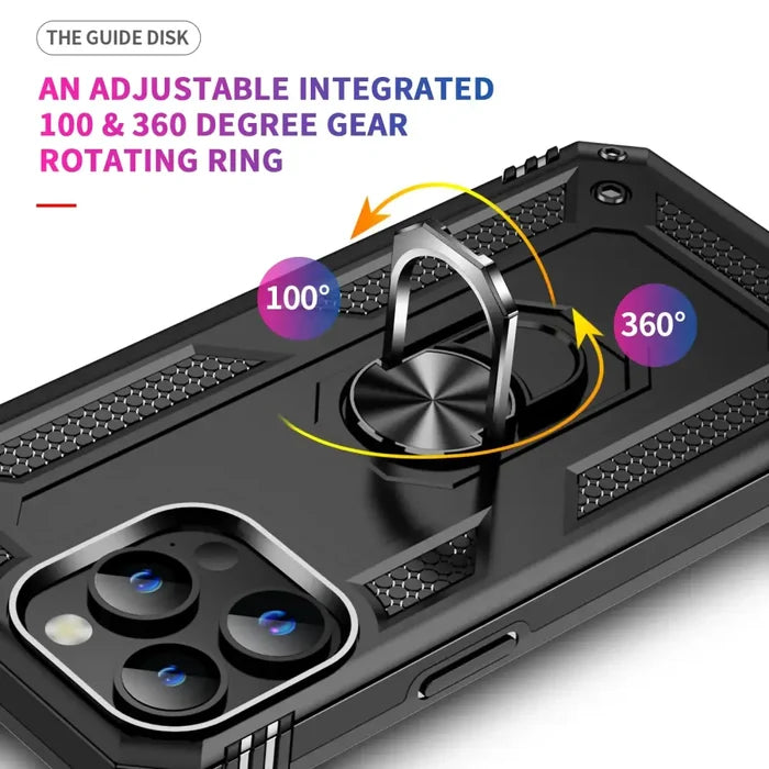 Habicare Rugged Case for iPhone 13-15 with metal ring kickstand, shockproof armor in multiple colors, durable phone protection