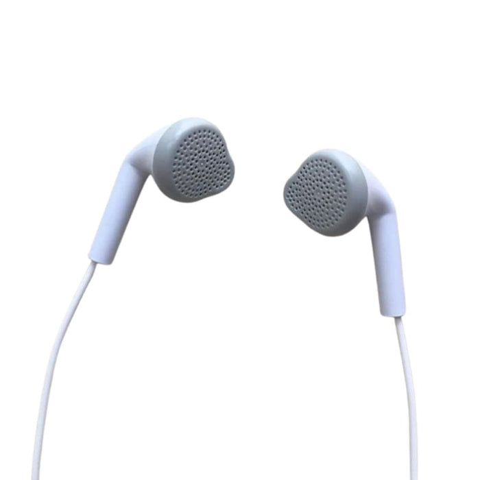 Samsung Earphones by 9eight5, in-ear headphones with a sleek design, compatible with phones and tablets, shown in black color.
