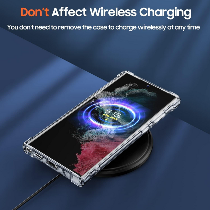 Samsung Galaxy S22 Ultra Roar Armor Gel HD clear case by TechPlus, showing a transparent protective mobile phone cover with textured edges.
