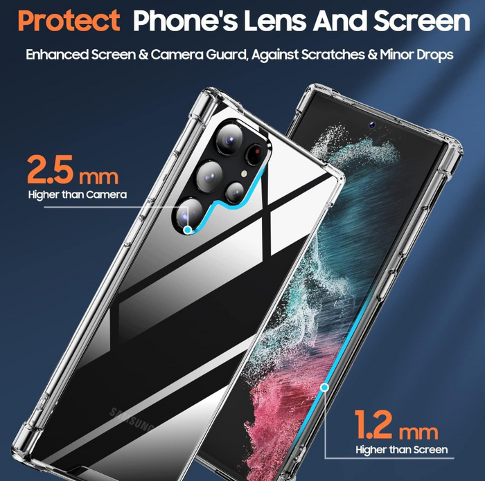 Clear Samsung Galaxy S22 Ultra ROAR Armor Gel HD case by techplus, showing its transparent, protective design with textured edges.