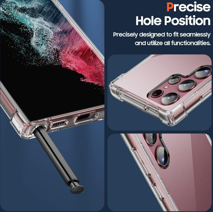 Clear Samsung Galaxy S22 Ultra ROAR Armor Gel case by techplus, showing the sleek, transparent protective design on the phone.