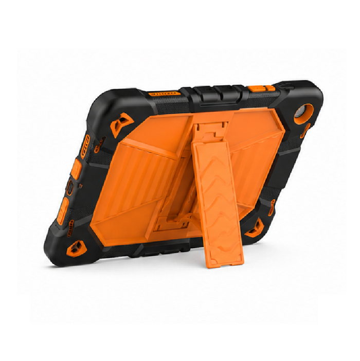 Techplus Samsung Galaxy Tab A11 rugged shockproof case with orange color and built-in kickstand, designed for durable protection.