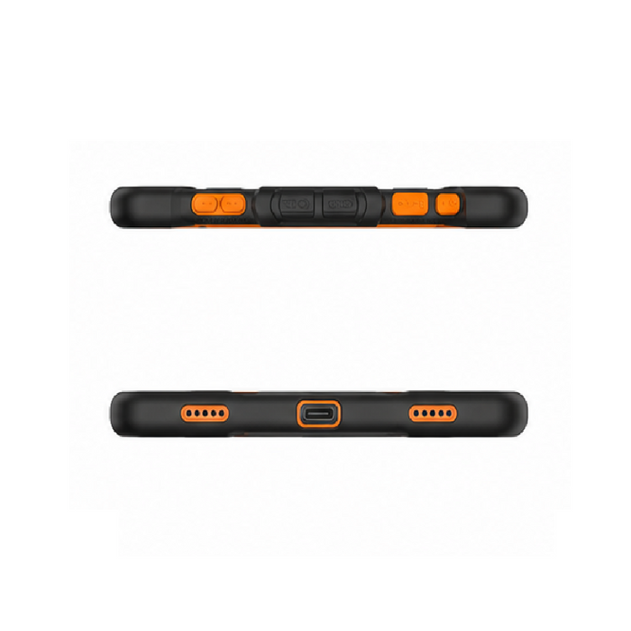 TechPlus Samsung Galaxy Tab A11 rugged shockproof orange case with kickstand, showing textured exterior and sturdy design.