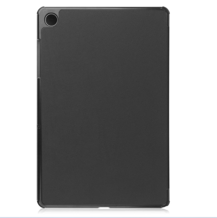 Samsung Galaxy Tab A9 tri-fold protective case with stand feature, slim shockproof cover by TechPlus, showing closed design and textured surface.
