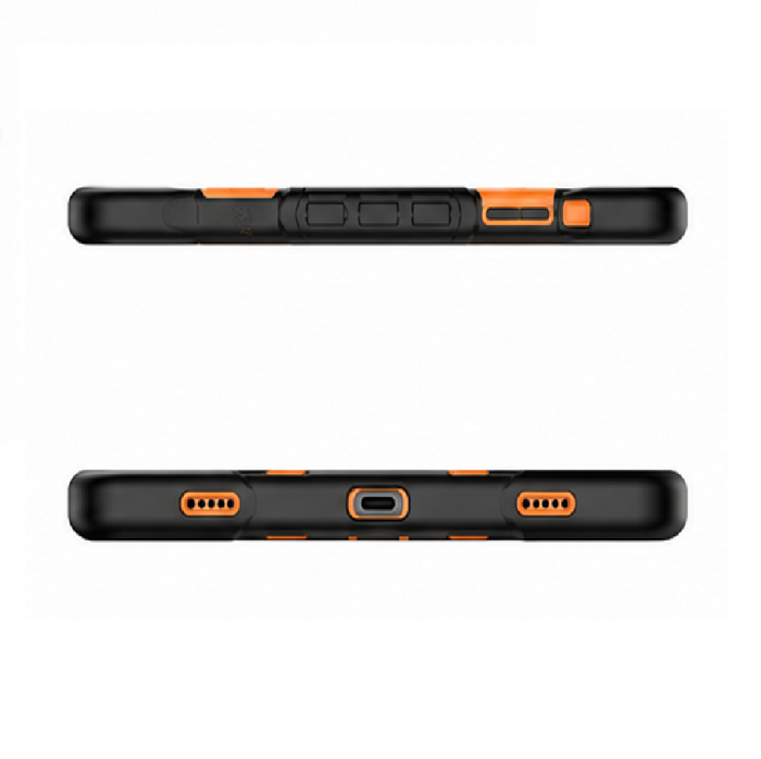 Techplus Samsung Galaxy Tab S8 rugged shockproof case with kickstand in orange, protective and durable for tablet security.