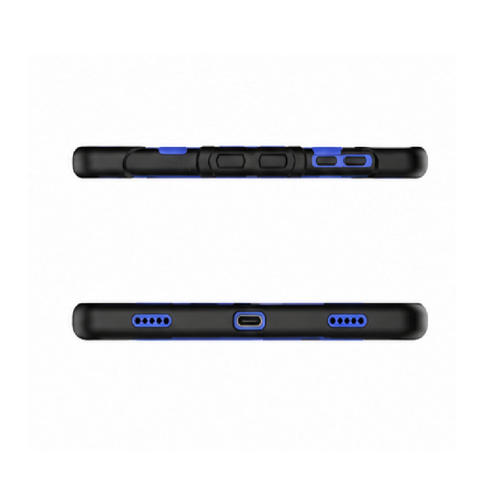 Samsung Galaxy Tab S9 FE rugged shockproof case in blue with built-in kickstand, designed by techplus for enhanced protection.
