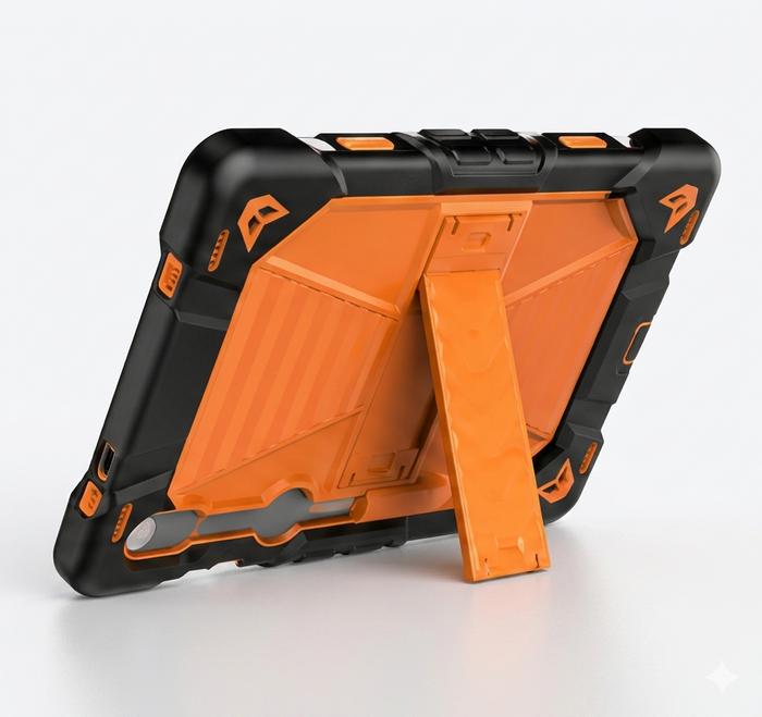 Samsung Galaxy Tab S9 FE rugged shockproof case with kickstand by techplus, featuring durable design and built-in stand for versatile use.