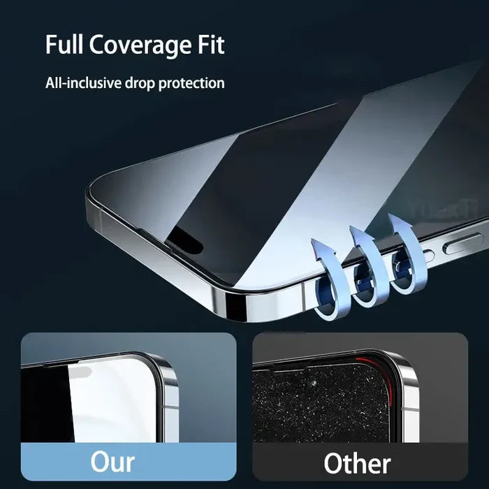 Set of four Habicare 9eight5 tempered glass screen protectors for all iPhone models, offering durable, clear protection for your device.