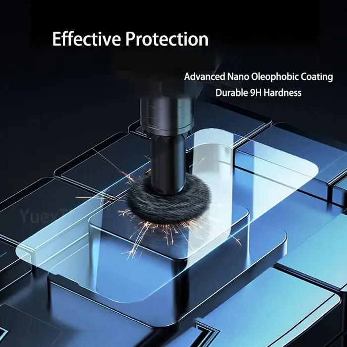 Set of four Habicare 9eight5 tempered glass screen protectors for all iPhone models, offering durable, clear protection.
