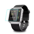Fitbit Blaze smartwatch with silver and black screen protector, clear protective cover for watch screen, from That Watch Shop.