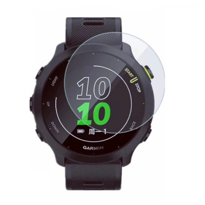 Clear screen protector for Garmin Forerunner 158, designed to protect and preserve the watch's display from scratches and damage.