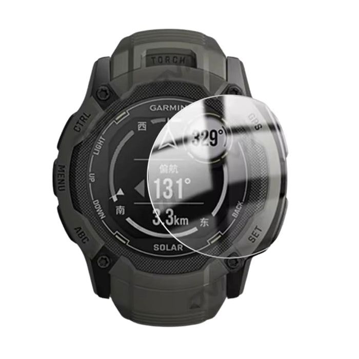 Black Garmin Instinct 2X Solar Series watch screen protector from That Watch Shop, pack of 2, designed for smartwatch screen protection.